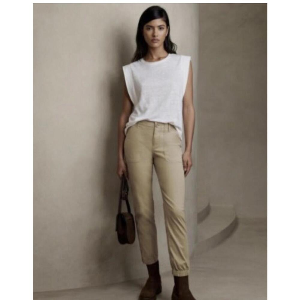 Banana Republic Khaki Casual Utility Pants with Elastic Ankles & Zippers 0
